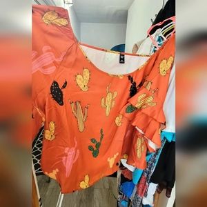 SHEIN 4XL tiered ruffle sleeve silky cactus off the shoulder top.